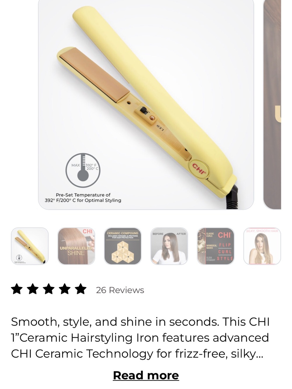 CHI Yellow Ceramic Hair Straightener - Lightweight Smooth Styling Iron